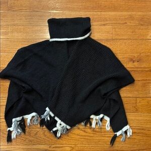 Libby Edelman Womens Sweater Cape Poncho One Size Black Cowl Neck Tassle Boho